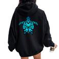 Tribal Hawaiian Maori Sun Sea Turtle 2-Sided Women Oversized Hoodie Back Print Black