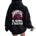 Never Underestimate A Girl With A Tractor Farmer Women Oversized Hoodie Back Print Black