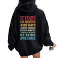 Vintage 12 Years Old Being Awesome 12Th Birthday Boys Girls Women Oversized Hoodie Back Print Black