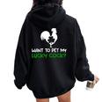 Want To Pet My Lucky Cock St Patrick's Day Chicken Pun Women Oversized Hoodie Back Print Black
