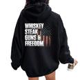 Whiskey Steak Guns & Freedom Patriotic Flag Women Oversized Hoodie Back Print Black