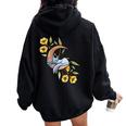 White Kitty Cat Flower Moon Women Oversized Hoodie Back Print Black