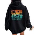 Woman Surfing Beach Wave Rider Retro Vintage Sunset Cute Women Oversized Hoodie Back Print Black