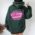 100 Days Smarter Pink Teacher Girls 100 Days Of School Women Oversized Hoodie Back Print Forest