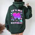 14Th Birthday Girl 14 Years Butterflies And Number 14 Women Oversized Hoodie Back Print Forest