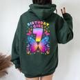 7Th Birthday Girl 7 Years Butterfly Number 7 Women Oversized Hoodie Back Print Forest