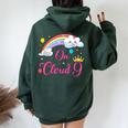 9 Year Old Birthday Decorations Rainbow On Cloud Nine 9Th Women Oversized Hoodie Back Print Forest