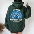 In April We Wear Blue Puzzle Rainbow Autism Awareness Month Women Oversized Hoodie Back Print Forest