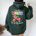 Autism Mom Im His Voice He Is My Heart Autism Awareness Women Oversized Hoodie Back Print Forest