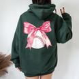 Baseball Mom Coquette Pink Bow Baseball Mama Women Oversized Hoodie Back Print Forest