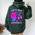 Birthday Girl 9 Year Old Butterfly Number 9 Women Oversized Hoodie Back Print Forest