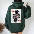 Black Queen Of Hearts Card Deck Game Proud Black Woman Women Oversized Hoodie Back Print Forest