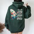 Blessed By God Loved By Jesus Floral Butterfly Christian Women Oversized Hoodie Back Print Forest