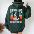 Border Collie Living Life On My Terms Vintage Border Collie Women Oversized Hoodie Back Print Forest