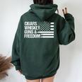 Cigars Whiskey Guns & Freedom Us Flag Patriotic 4Th Of July Women Oversized Hoodie Back Print Forest