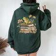 Cottagecore Aesthetic Frog Reading Book Mushroom Lover Women Oversized Hoodie Back Print Forest