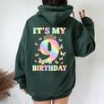 Cute 9 Years Old Girl Butterfly It's My 9Th Birthday Women Oversized Hoodie Back Print Forest
