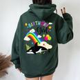 Cute Birthday Girl Orca Lovers & Killer Whale Lovers Rainbow Women Oversized Hoodie Back Print Forest