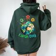 Cute Earth With Floral Earth Day Happy Earth Day 2024 Women Oversized Hoodie Back Print Forest