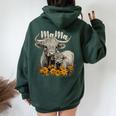 Cute Mama Highland Cow With Baby Calf Flower Cool Animal Women Oversized Hoodie Back Print Forest