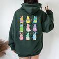 Cute Teacher Bunny Reading Book Outfit Happy Easter Teacher Women Oversized Hoodie Back Print Forest