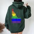 Distressed State Of Idaho Lgbt Rainbow Gay Pride Women Oversized Hoodie Back Print Forest