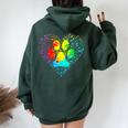 Dog Lover Mom Dad Colorful Heart Dog Paw Print Women Oversized Hoodie Back Print Forest