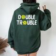 Double Pickleball Trouble Pickle Ball Matching Kid Women Oversized Hoodie Back Print Forest