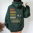 Here Ducky Ducky Ducky Duck Call For Duck Hunters Women Oversized Hoodie Back Print Forest