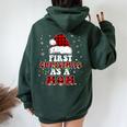 First Christmas As A Mom Santa Hat Red Plaid Buffalo Women Oversized Hoodie Back Print Forest