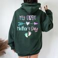 My First Mother's Day For New Mom Mother Pregnancy Tie Dye Women Oversized Hoodie Back Print Forest