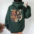 Floral Tiger Girls Flowers Tiger Face For Tigers Lover Women Oversized Hoodie Back Print Forest