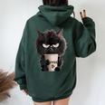 Angry Black Cat Drinking Coffee Loves Coffee Pet Women Oversized Hoodie Back Print Forest