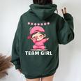 Gender Reveal Party Team Girl Dabbing Cute Baby Pink Teams Women Oversized Hoodie Back Print Forest