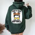 Girls Softball Fan Player Messy Bun Softball Lover Women Oversized Hoodie Back Print Forest