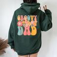 Groovy Dad Retro Fathers Day Colorful Peace Sign Smile Face Women Oversized Hoodie Back Print Forest