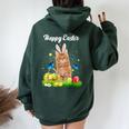 Happy Easter Day Bunny Cat Eggs Basket Cat Lover Women Oversized Hoodie Back Print Forest