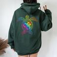 Hawaiian Sea Turtle Tropical Hibiscus Ocean Animal Hawaii Women Oversized Hoodie Back Print Forest