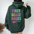 Hello 1St Grade Rocks Teacher Team First Gr Vibes Rockstar Women Oversized Hoodie Back Print Forest
