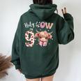 Holy Cow I'm 9 Highland Cow Print 9Th Birthday Girl Women Oversized Hoodie Back Print Forest