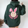 Hunny Bunny Retro Groovy Easter Leopard Smile Face Rabbit Women Oversized Hoodie Back Print Forest