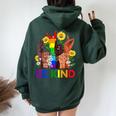Be Kind Sign Language Hand Talking Lgbtq Flag Gay Pride Women Oversized Hoodie Back Print Forest