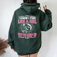 I Know I Fish Like A Girl Try To Keep Up Fishing Women Oversized Hoodie Back Print Forest