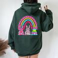 Leopard Rainbow Easter Bunny Rabbit Cute Happy Easter Women Oversized Hoodie Back Print Forest