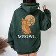 Meowl Cat Owl With Tree And Full Moon Women Oversized Hoodie Back Print Forest