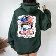 Messy Bun 4Th Of July Patriotic Af Pregnant Pregnancy Mom Women Oversized Hoodie Back Print Forest