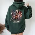 Native American Day Flag Indian Riding Horse 4Th Of July Women Oversized Hoodie Back Print Forest
