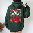 Be Nice To The Nurse Santa Is Watching Red Plaid Christmas Women Oversized Hoodie Back Print Forest