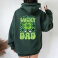 One Lucky Dad Groovy Retro Dad St Patrick's Day Women Oversized Hoodie Back Print Forest