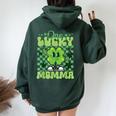 One Lucky Momma Groovy Retro Momma St Patrick's Day Women Oversized Hoodie Back Print Forest